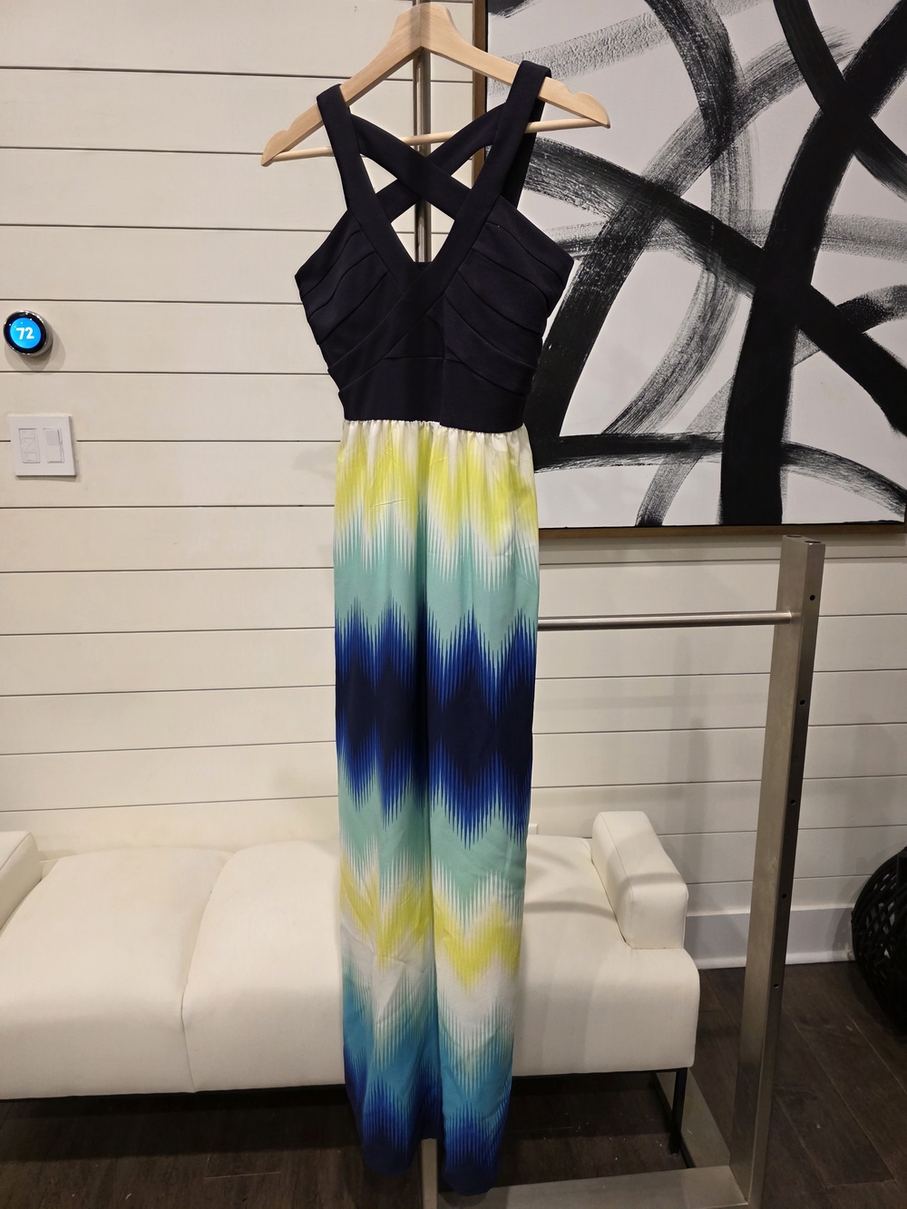 Navy & Multicolor Ombre Maxi Dress with Cross-Back